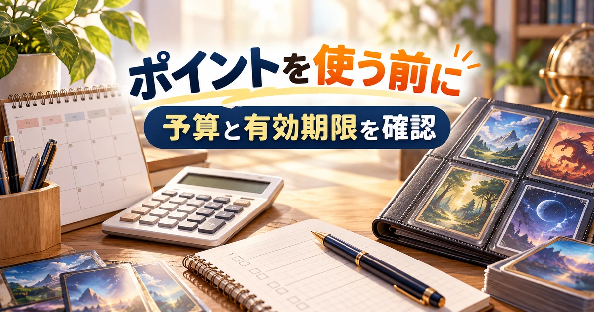 ポケクロのポイント利用前に予算と有効期限を確認する解説用イラスト