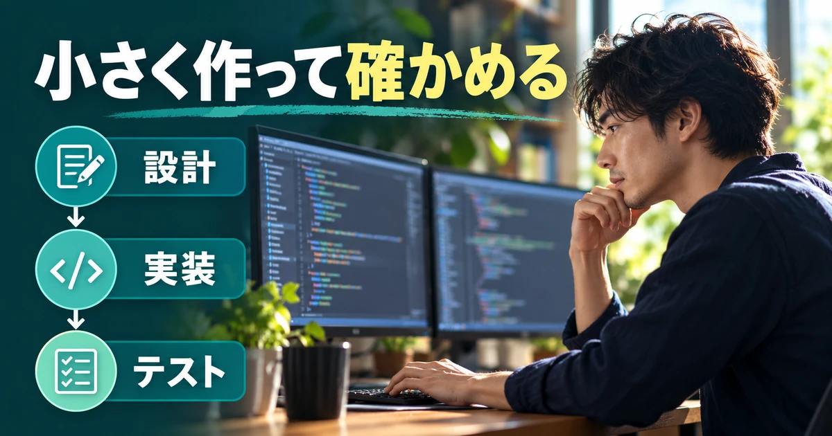 設計・実装・テストを小さく繰り返す制作手順の図解