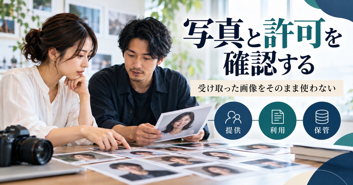 人物写真の提供・利用・保管の許可を確認する。