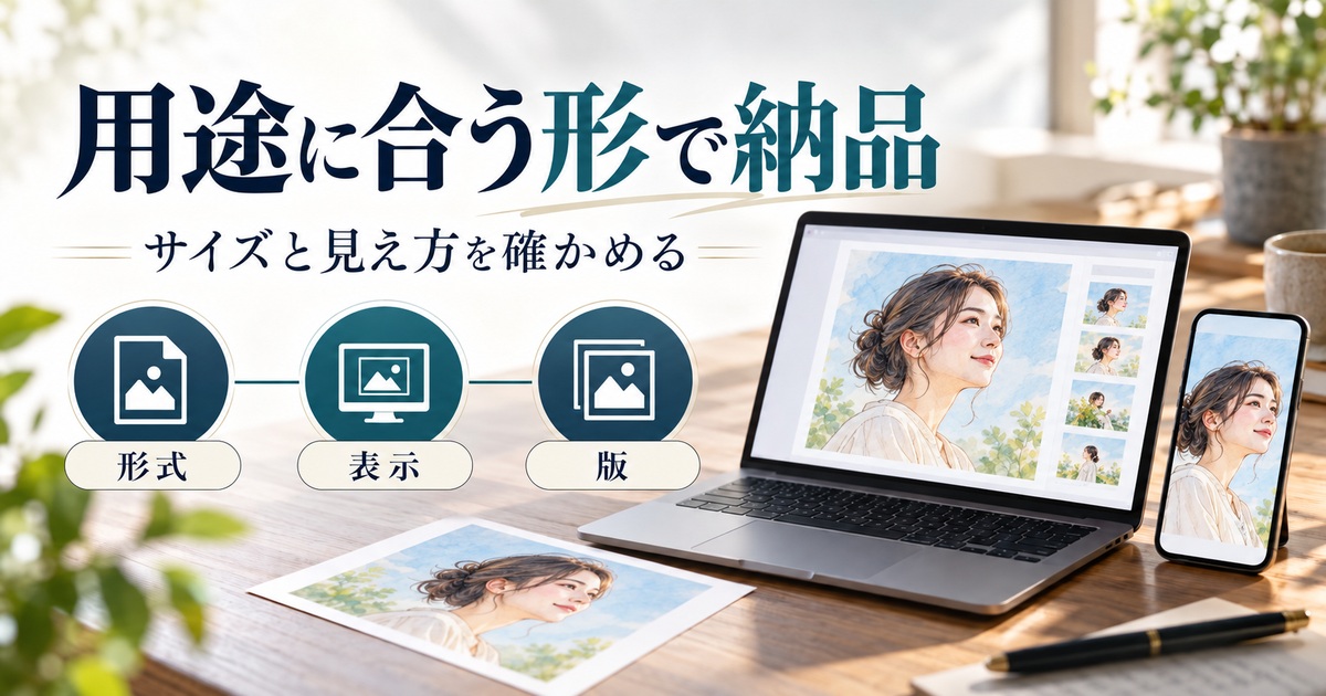 似顔絵の形式・表示・版を確認し、用途に合う形で納品する。