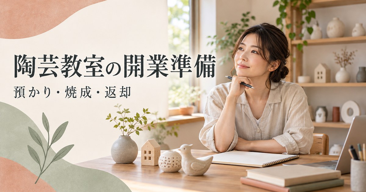 陶芸教室の作品管理と開業準備を考える架空の講師