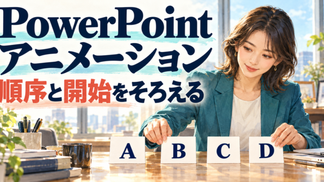 4カードの表示順序と開始条件を確認するPowerPointアニメーションの概念図
