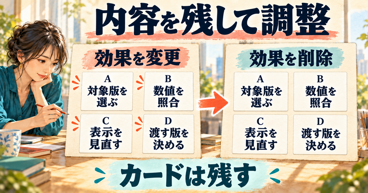 カードの内容を残し効果だけを変更または削除する図