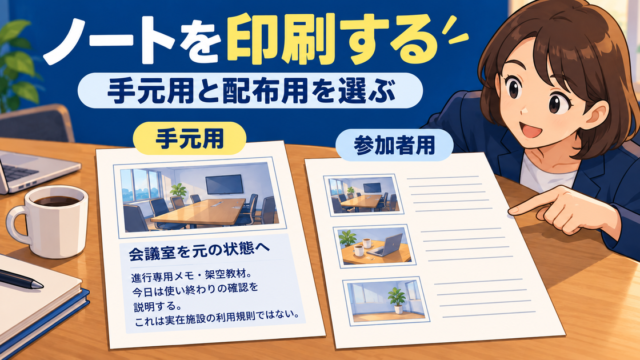 発表者用ノートと参加者用配布資料の内容を選び分ける概念図