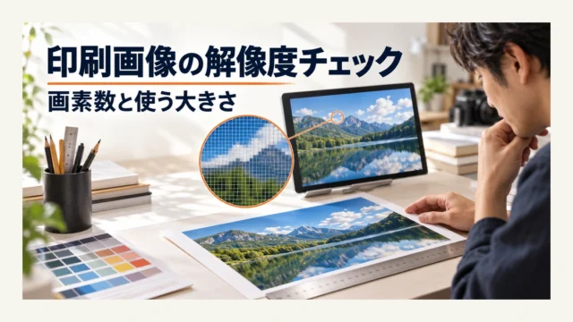 写真のピクセル数と紙面で使う寸法を対応させて、印刷画像の解像度を確認するイメージ。