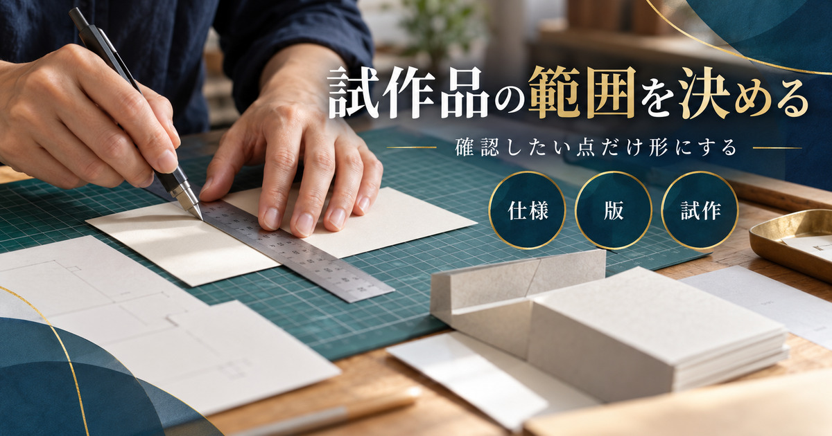 試作品の範囲を決める。確認したい点だけ形にする。仕様・版・試作の確認ポイント。