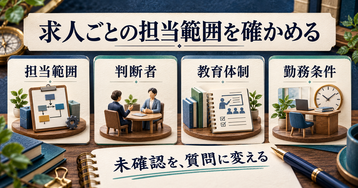 求人の担当範囲・判断者・教育体制・勤務条件を確認する項目