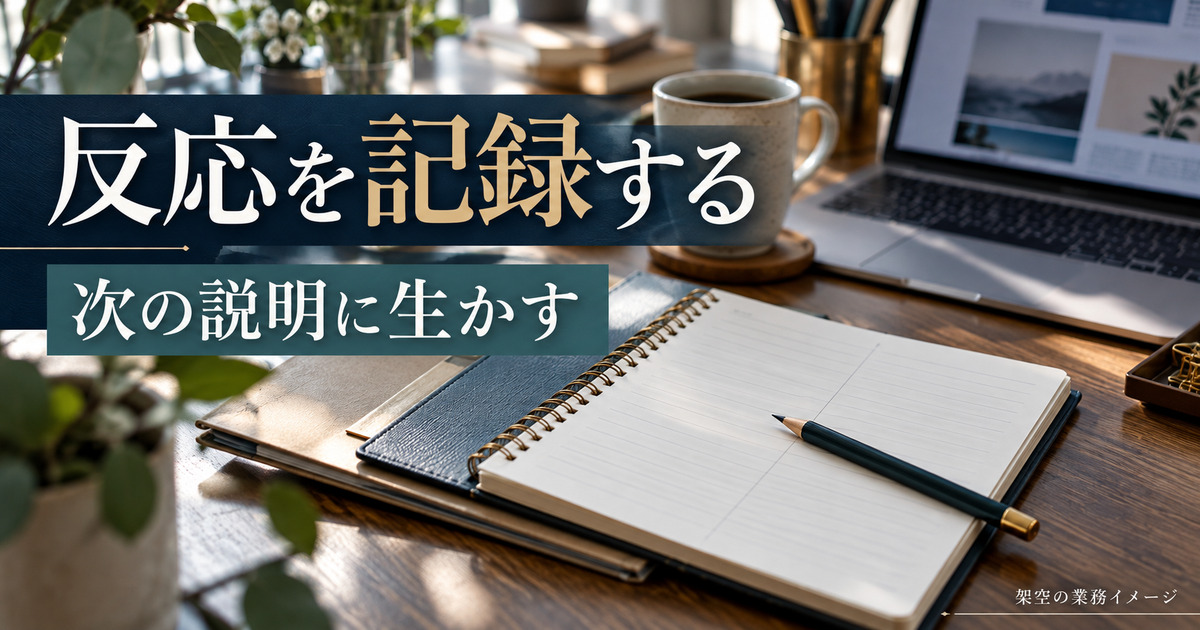 発信後の反応をノートに整理する架空の業務イメージ
