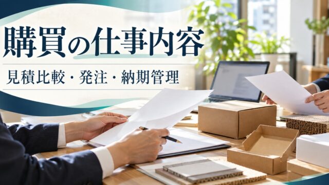 購買の仕事内容を表す書類比較と包装ケースの写真調イメージ