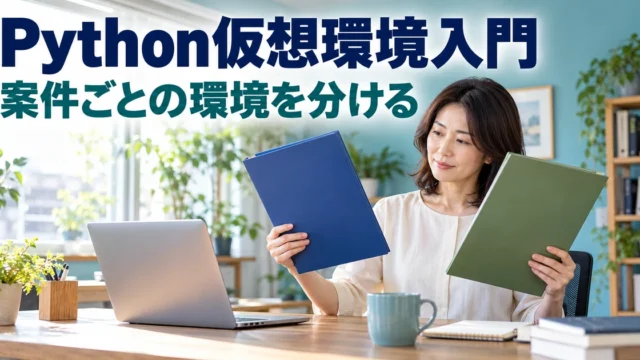 二つの作業環境を分けて考える女性の説明用生成画像