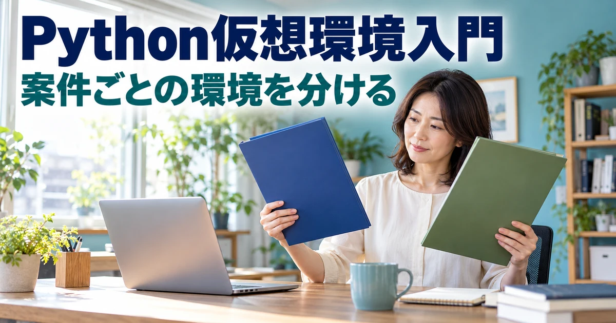 二つの作業環境を分けて考える女性の説明用生成画像