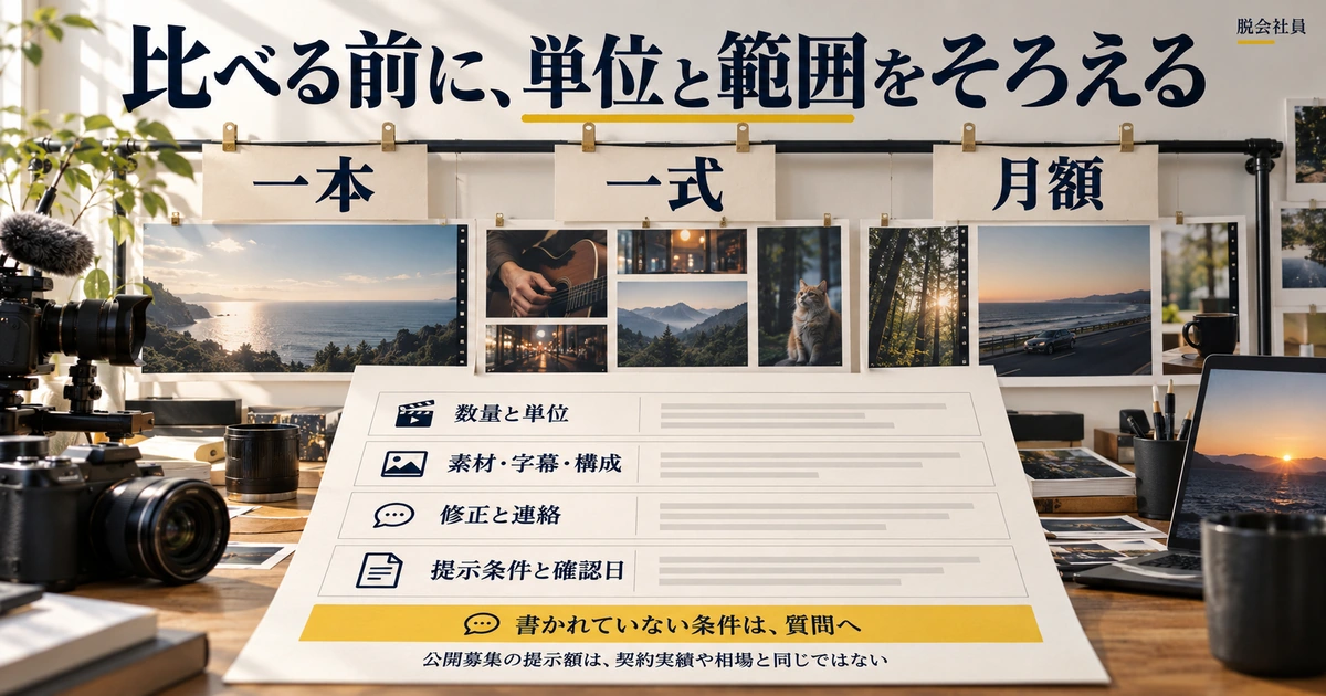 一本・一式・月額を比べる前に数量や担当範囲と提示条件をそろえる