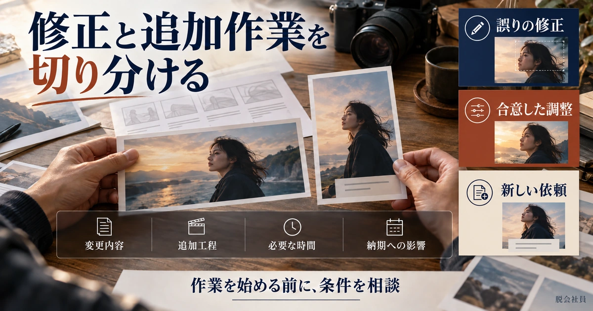 誤りの修正・合意した調整・新しい依頼を分け、変更内容と納期への影響を確認する