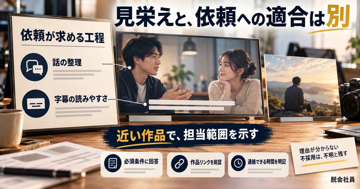 募集の話の整理や字幕の要件に近い作品を選び、条件・リンク・連絡時間を確認する