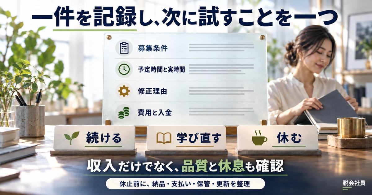 直近一件の条件・時間・修正・費用を記録し、続ける・学び直す・休むを選ぶ
