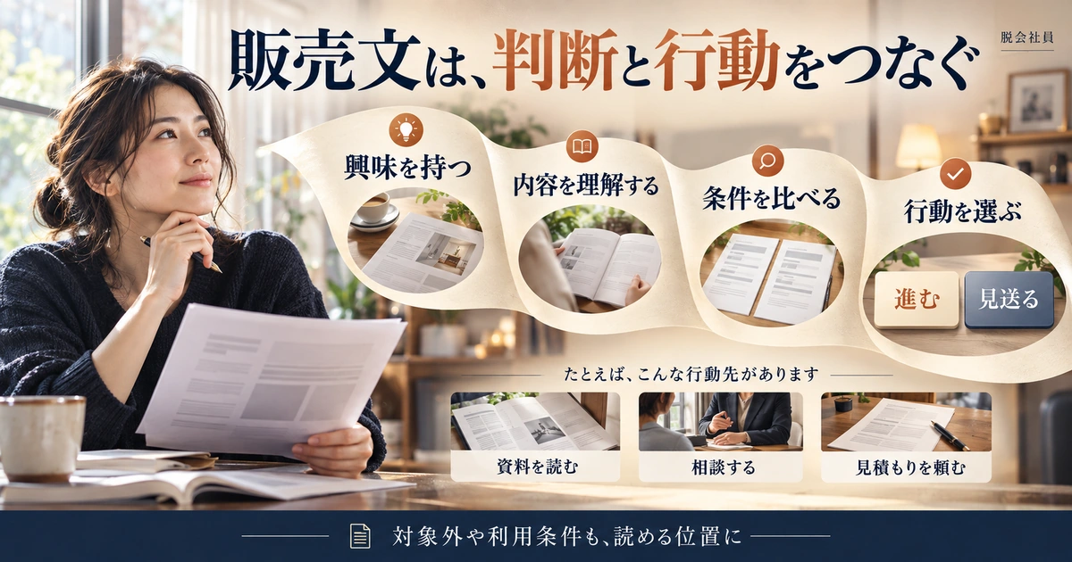 興味・理解・比較から行動を選び、進むことも見送ることも判断できる文章にする
