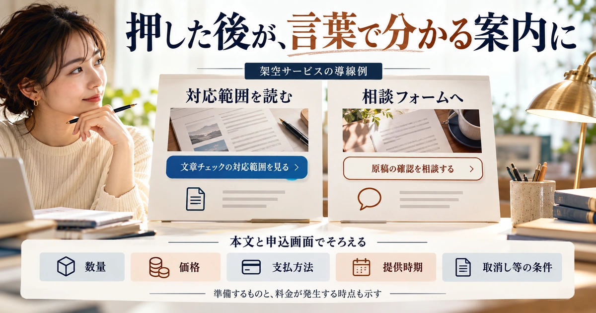 対応範囲を読む導線と相談フォームへの導線を分け、本文と申込条件を一致させる