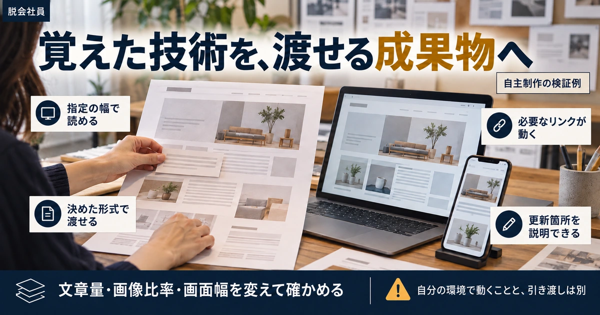 自主制作を画面幅やリンク・引き渡し・更新説明まで検証する