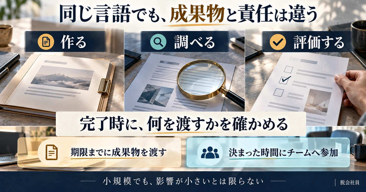 作る・調べる・評価するの成果物と、期限納品か時間参加かを分ける