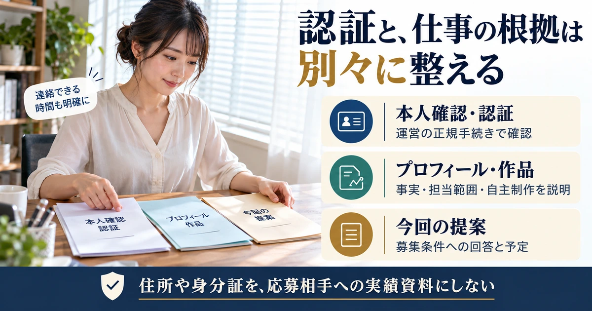 本人確認・公開資料・今回の提案の役割を分けて準備する