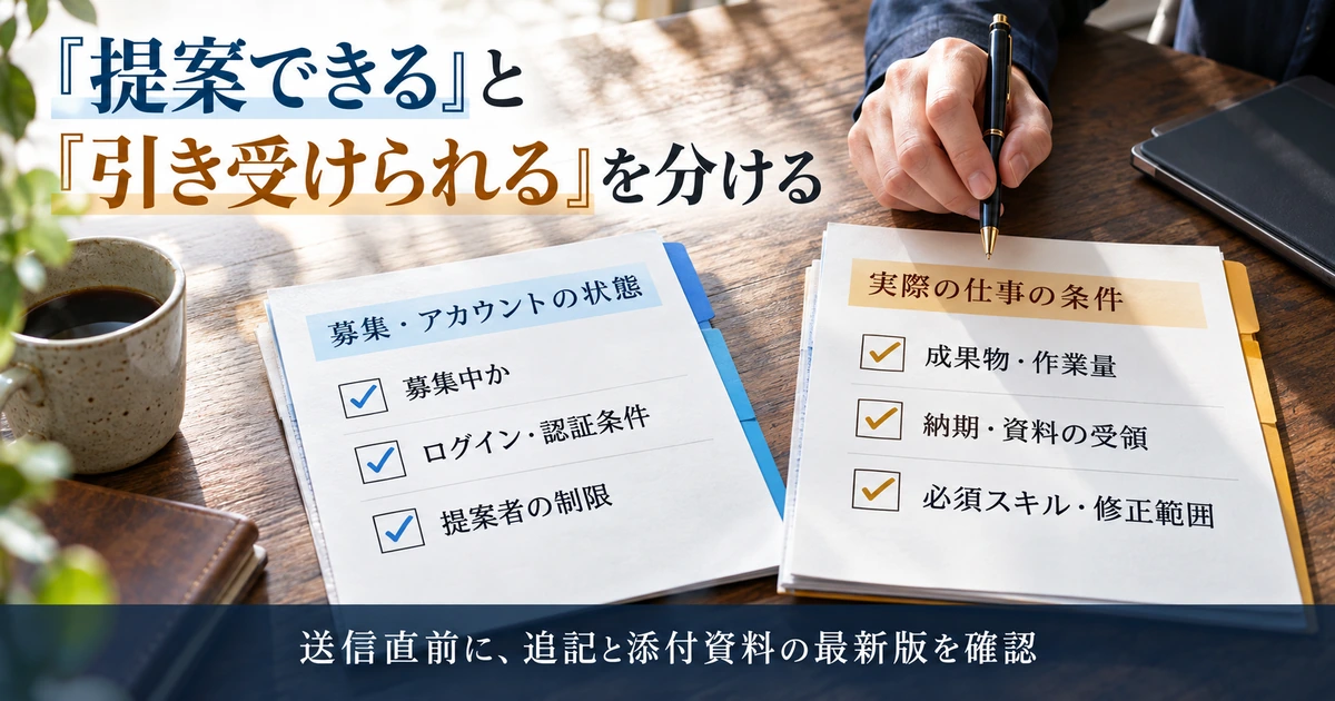 募集状態と提案条件、仕事内容と納期を分けて応募判断する