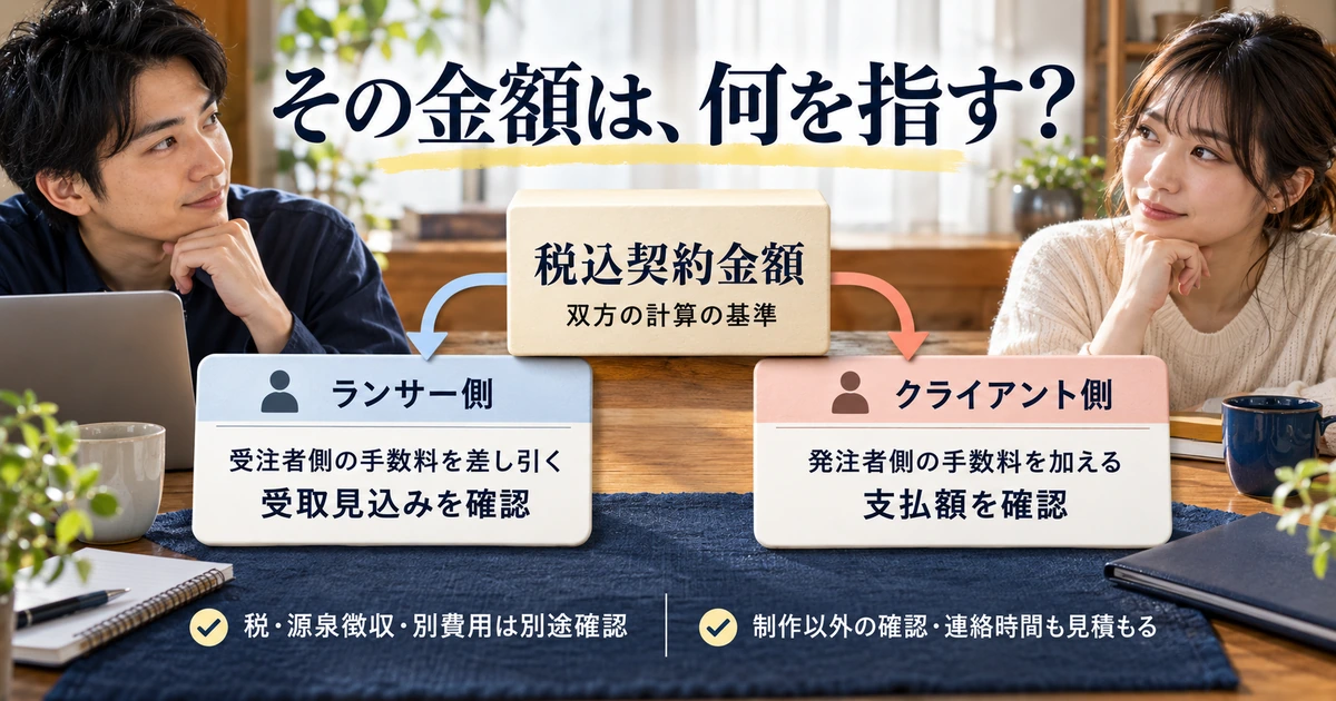 契約金額から受注者の受取見込みと発注者の支払額を別々に考える