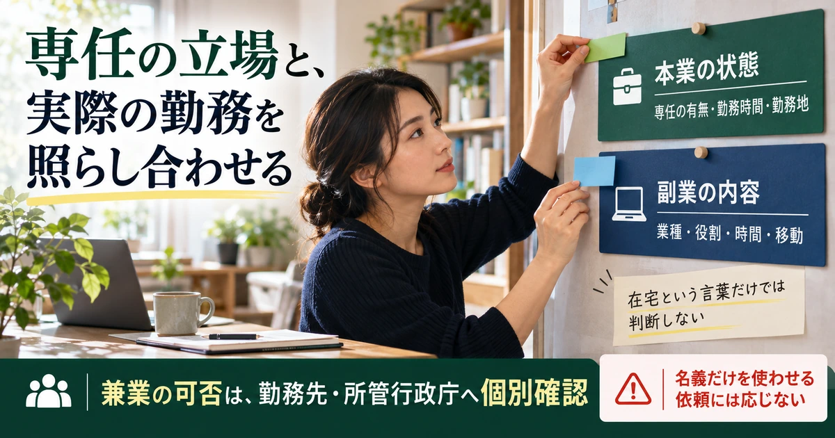 専任としての立場と双方の勤務時間・役割を整理して兼業条件を個別確認する