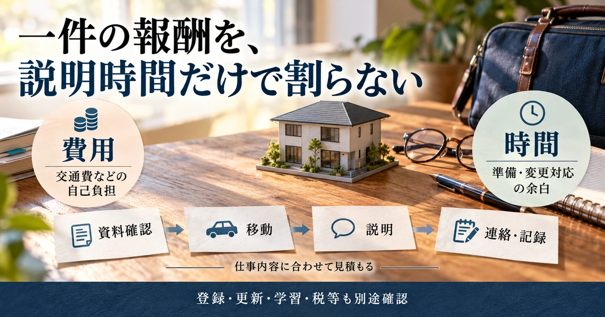 宅建副業の報酬を説明時間だけでなく資料確認・移動・連絡記録を含めて比較する