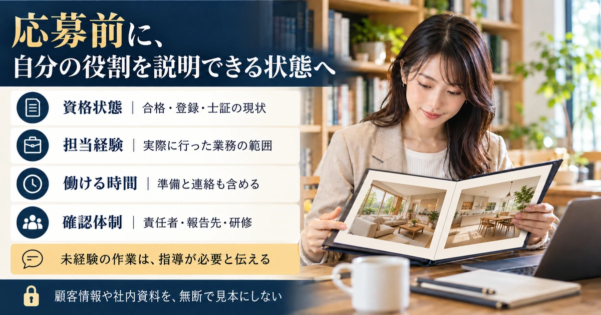 宅建資格の状態・担当経験・守れる時間・確認体制を応募前に説明できるようにする