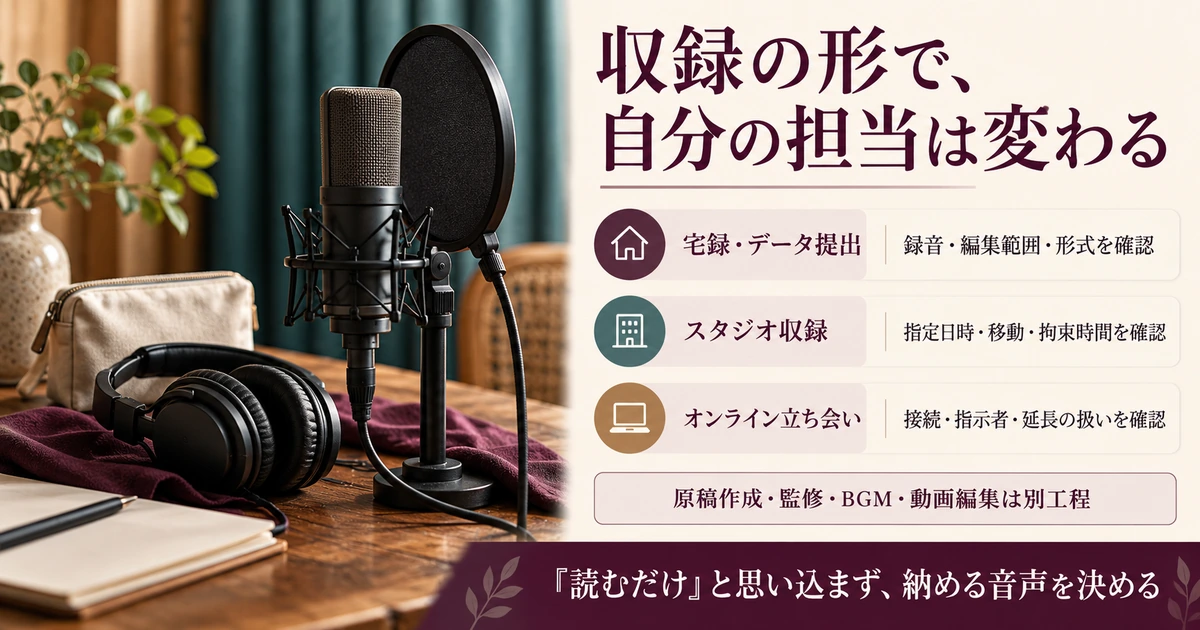 宅録・スタジオ・オンライン立ち会いの準備と日程を比べる