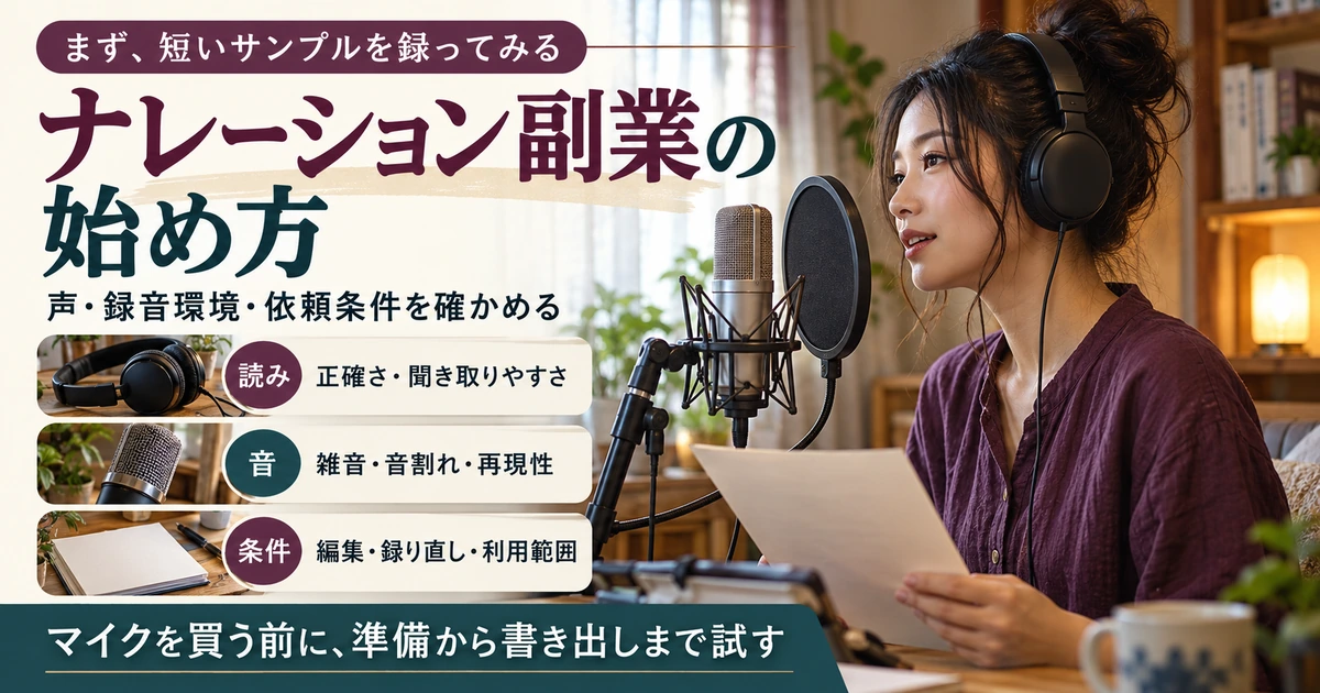 ナレーション副業を短いサンプルで声・録音環境・依頼条件から準備する