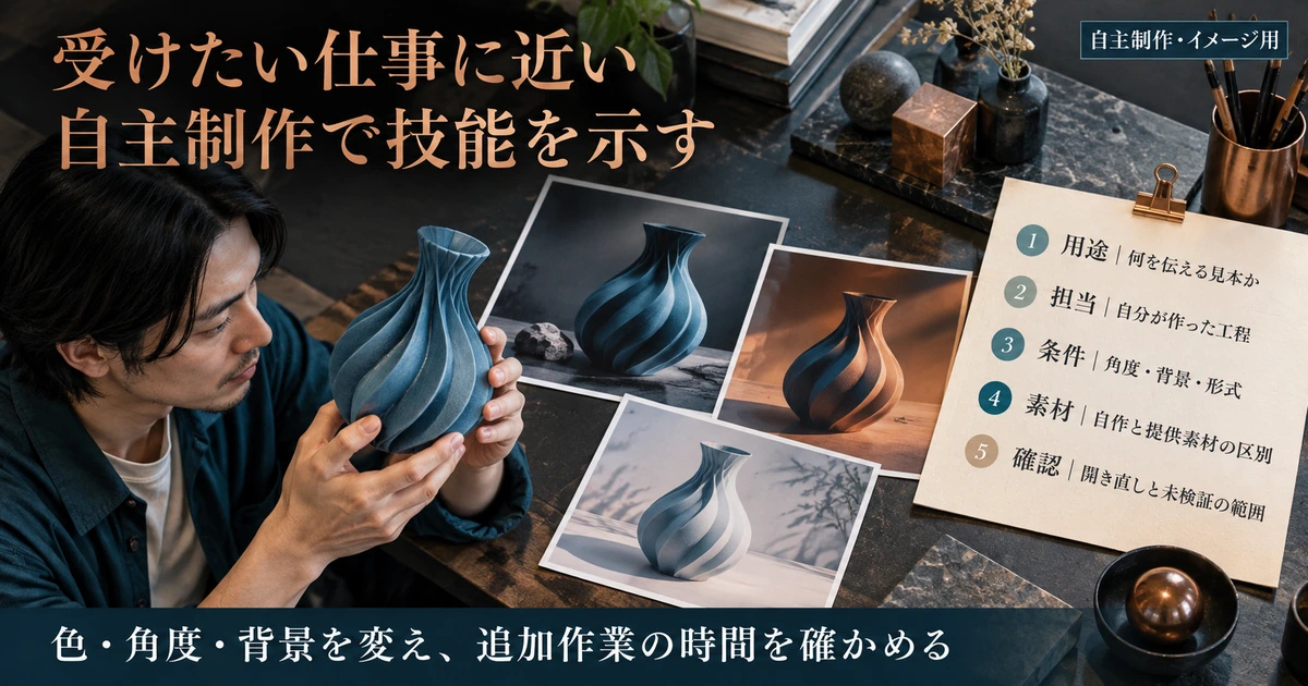 自主制作の小物で用途・担当・条件・素材・確認範囲を示す