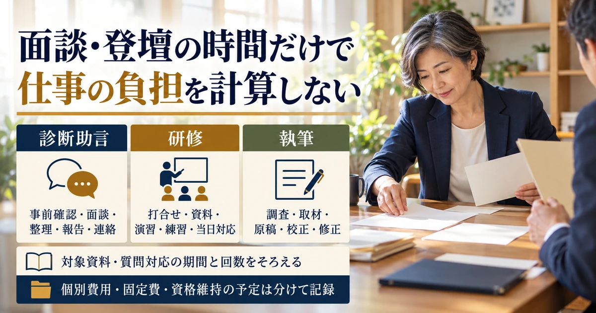 面談・研修・執筆の準備と事後対応を含めて時間と報酬を見積もる