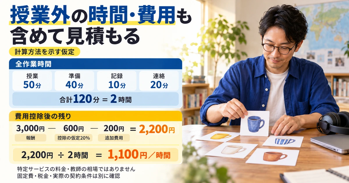 授業と準備・記録・連絡の全120分を含めた仮定の負担計算