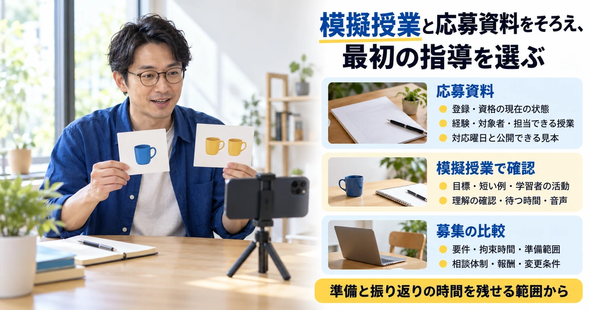 短い模擬授業と応募資料を準備し、条件を確認して指導を選ぶ