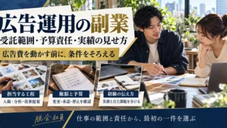 広告運用の副業で担当工程、権限と予算、実務経験の伝え方を確認する準備図