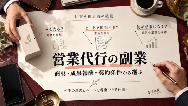 営業代行の副業を選ぶ前に、商材、担当工程、成果の定義を確認する俯瞰の計画図