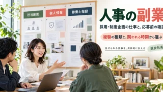 人事副業の担当範囲、個人情報、稼働と報酬を整理して話し合う計画の図