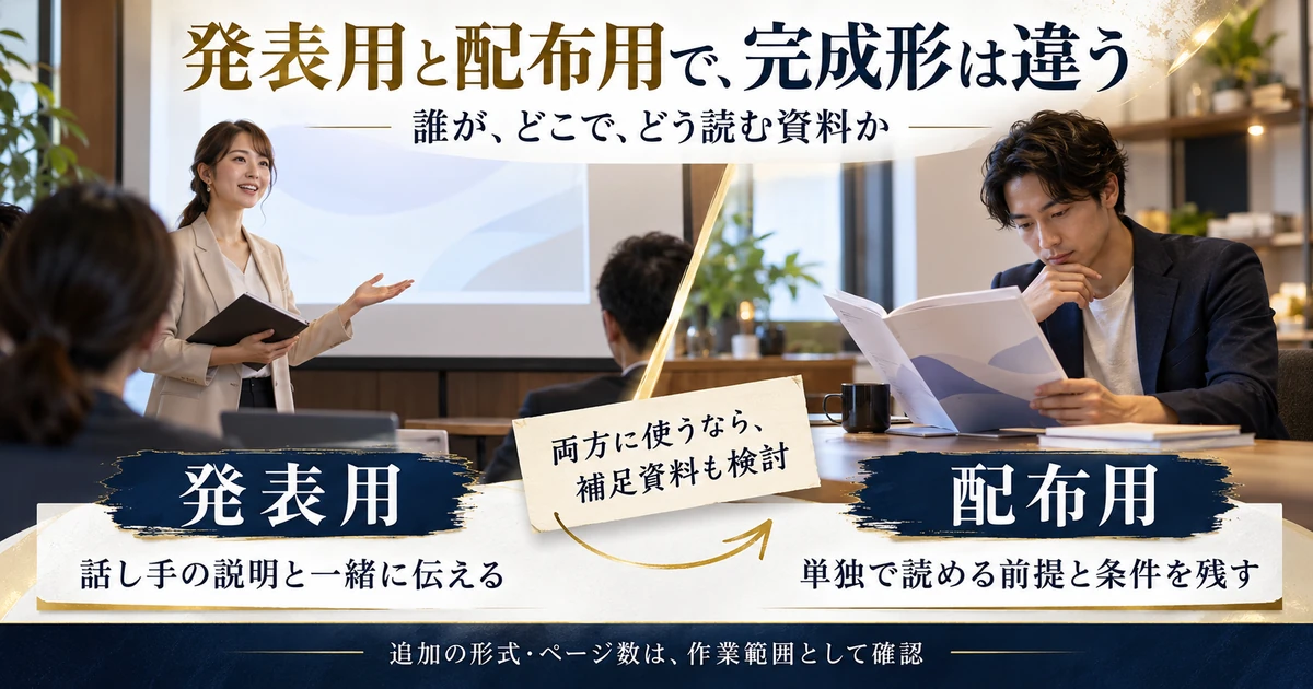 発表用と配布用で異なる資料の情報量と読み手への説明