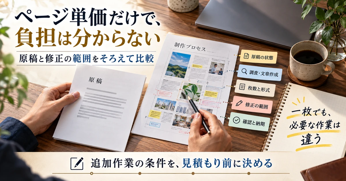 資料作成の見積もりで原稿・調査・形式・修正・確認納期を比較する