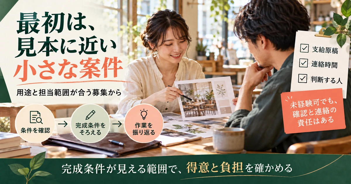 見本に近い小さな資料作成案件で条件確認と完成条件と振り返りを行う