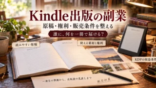 Kindle出版の副業で原稿・権利・販売条件を整える本と電子書籍の見本