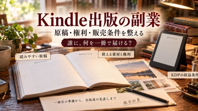Kindle出版の副業で原稿・権利・販売条件を整える本と電子書籍の見本