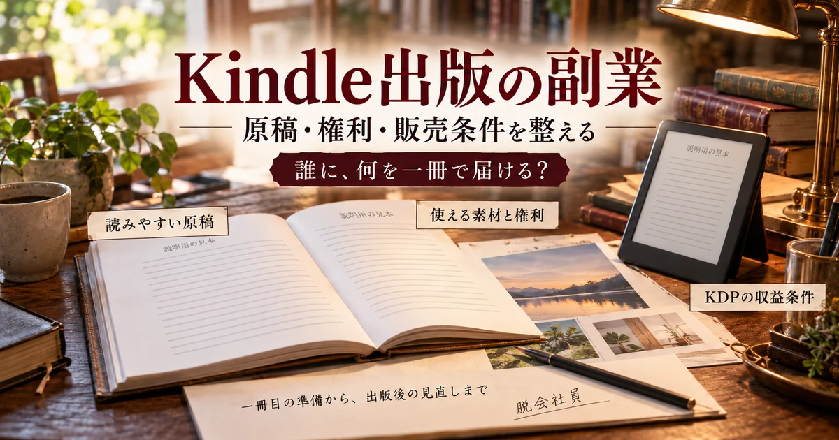 Kindle出版の副業で原稿・権利・販売条件を整える本と電子書籍の見本