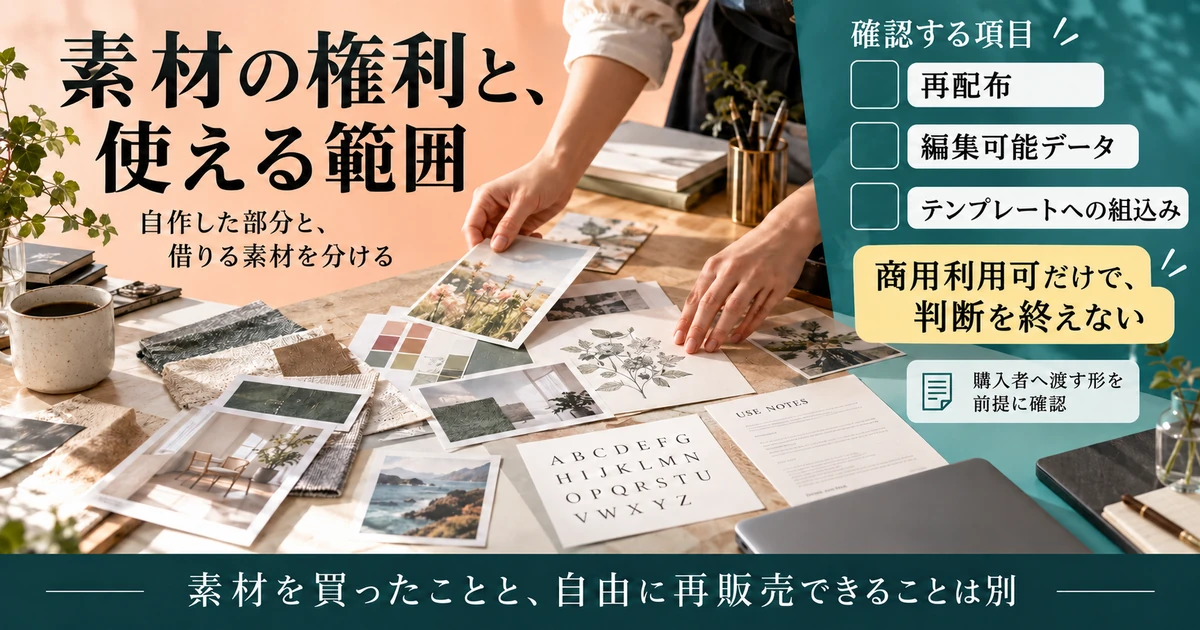 デジタル商品の再配布・編集可能データ・テンプレート組込みの利用条件を確認する
