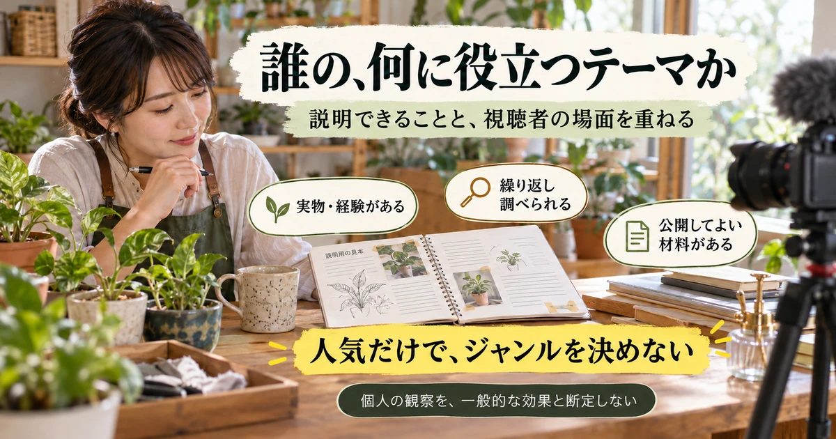 説明できることと視聴者の場面が重なるYouTubeテーマを選ぶ