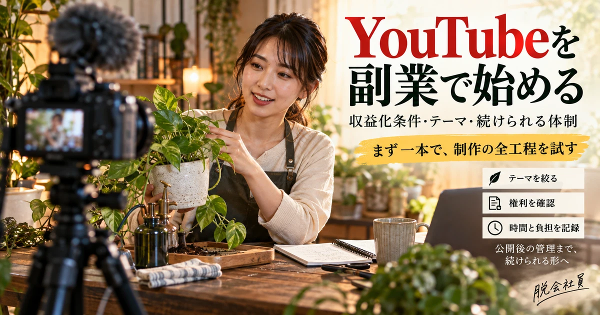 YouTubeを副業で始めるためテーマ・権利・制作の全工程と負担を確かめる