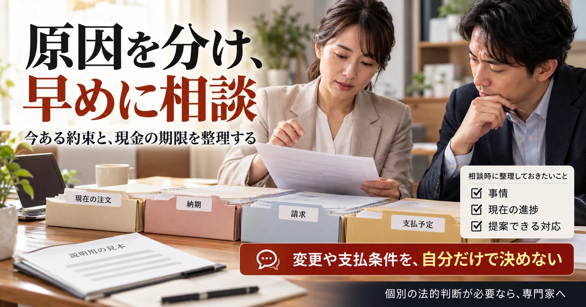 注文・納期・請求・支払予定を整理し早めに相談する