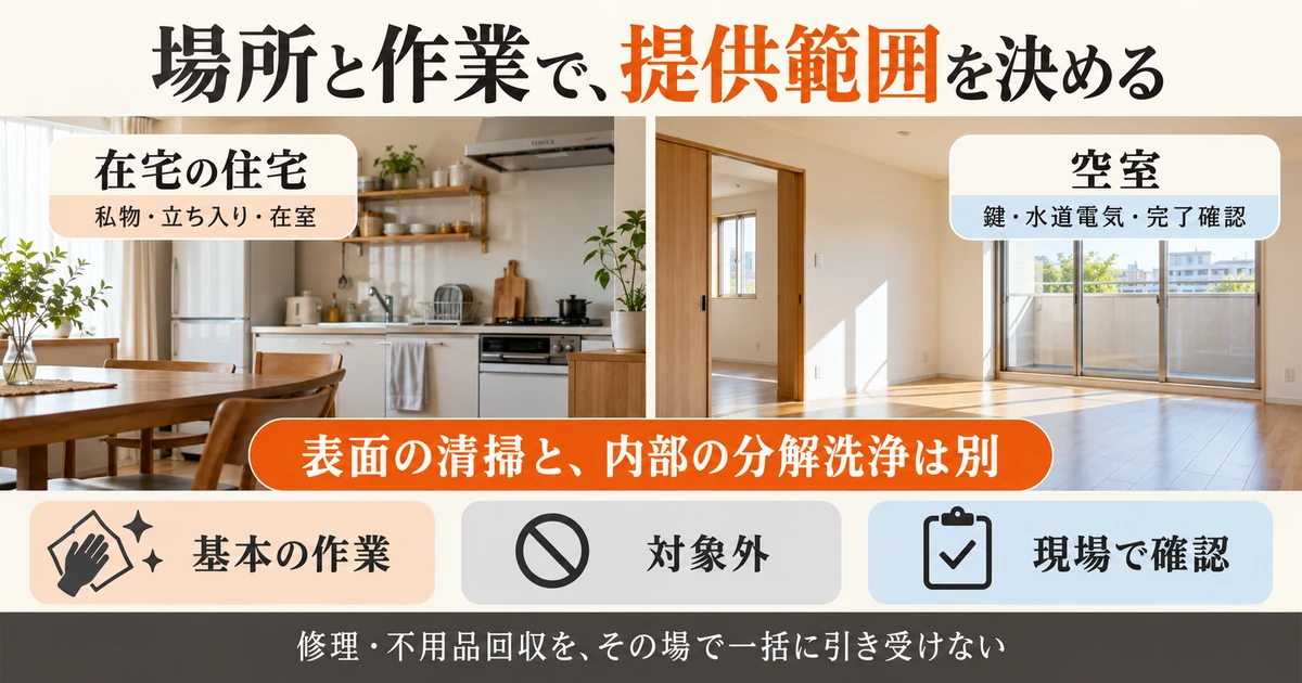 在宅住宅と空室の確認条件を分けて清掃の提供範囲を決める