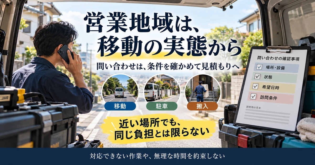清掃の営業地域を移動・駐車・搬入と問い合わせの条件から決める